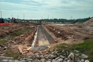 Reinforced concrete channel construction underway at ABB Electrification infrastructure project