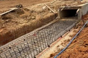 Rebar reinforcement installation for concrete box culvert at ABB Electrification construction site